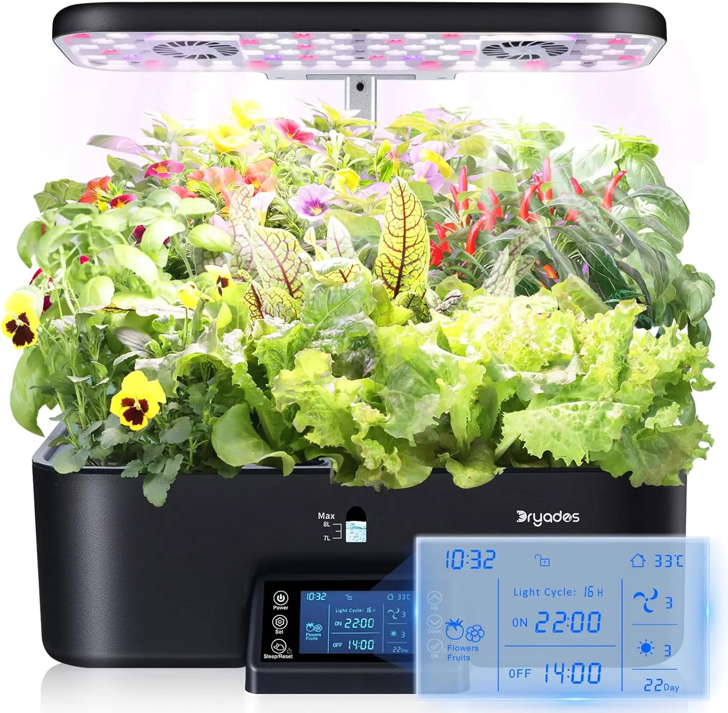 

17 Pods Hydroponic Growing System with Dual Fans 24W Full Spectrum Grow Light Smart Control Panel for Indoor Gardening