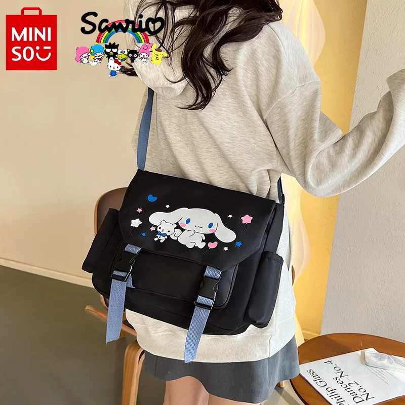 Miniso Cinnamoroll ใหม่ผู้หญิง Crossbody กระเป๋าแฟชั่นคุณภาพสูงกระเป๋านักเรียนการ์ตูนขนาดใหญ่ความจุ Casual Shopping Bag