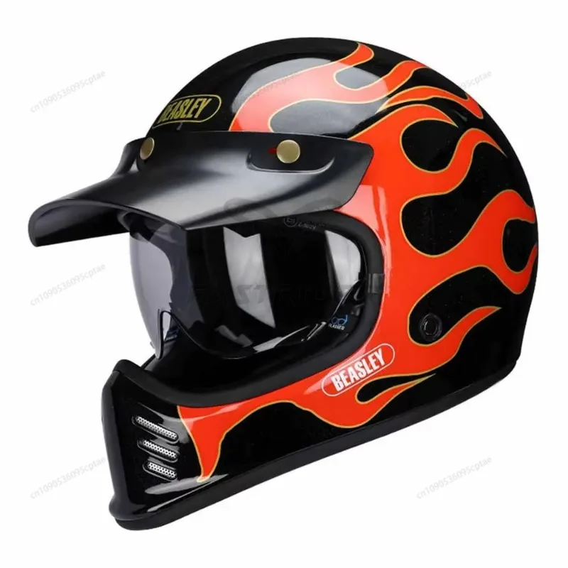

Black Flame Motorcycle Helmet Vintage Full Face Wear-Resistant Racing Accessories Breathable Motocross Kask Anti-Fall Protection