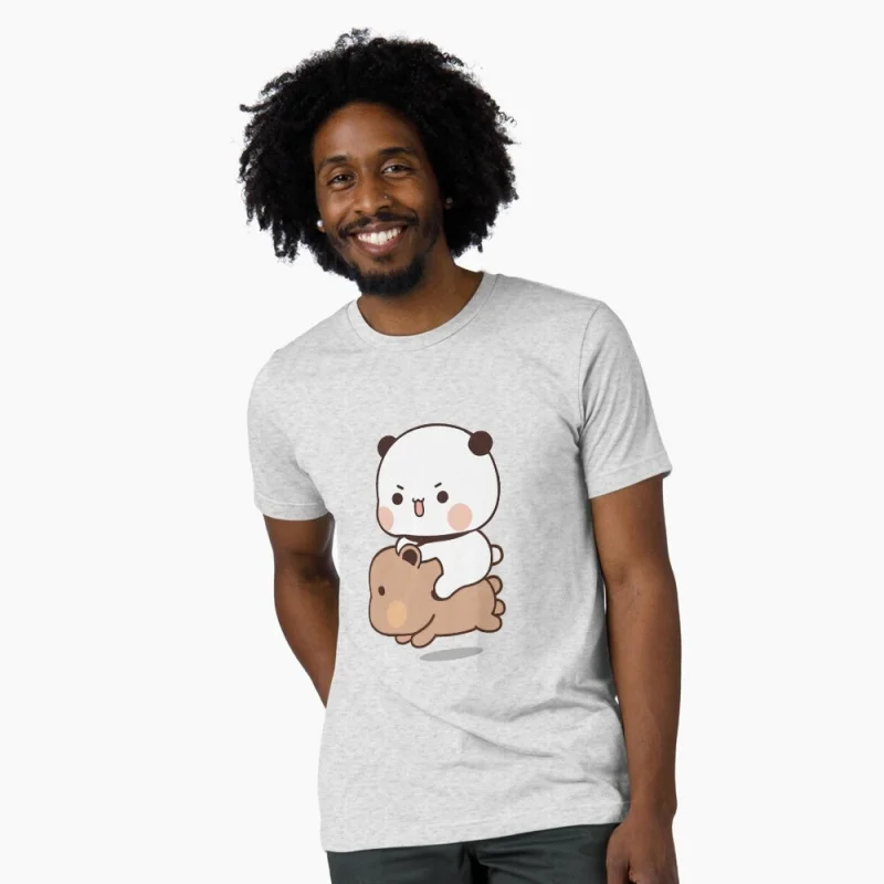 

Bubu riding on Dudu Gift t shirt ‌kawaii‌ Panda Bear Cartoon Graphic tee Cute Y2K Clothes 100% cotton All size Tee S-6XL
