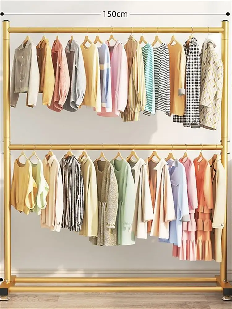 

Floor Standing Double Rod Clothes Drng Ra Bedroom Wardrobe Hanging Clothes Ra Indoor Simple Iron Art Clothes Hat Ra