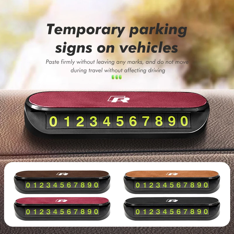 Suede Car Phone Number Plate Temporary Parking Card Stop Sign For Volkswagen VW Golf Polo 4 5 6 Passat B5 B6 B7 CC Jetta Tiguan - view 2