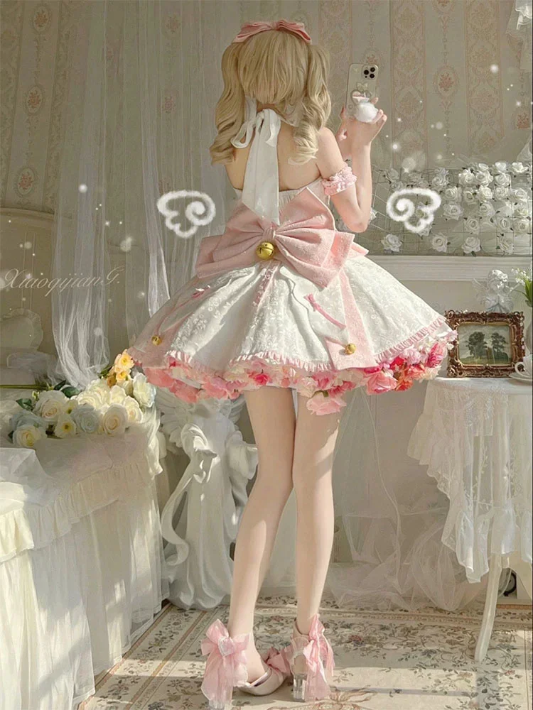 Robe de femme de chambre rose Lolita sexy pour femme, douce robe japonaise Kawaii, costume de jeu en plis, cosplay de fête d'Halloween, vêtements Anime Kawaii