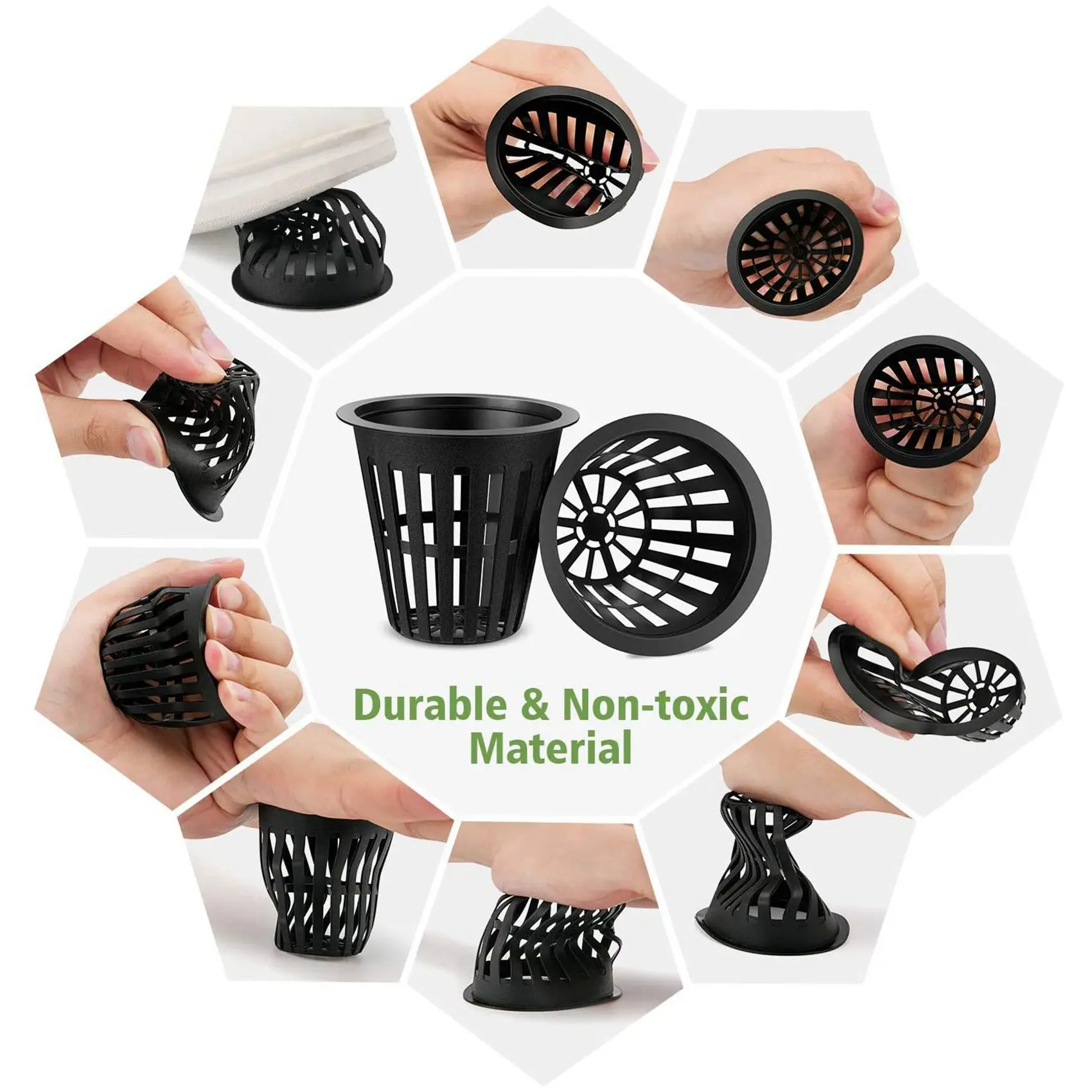 

AB35-300 Pack 2 Inch Net Cups Slotted Mesh Wide Lip Filter Plant Net Pot Bucket Basket For Hydroponics