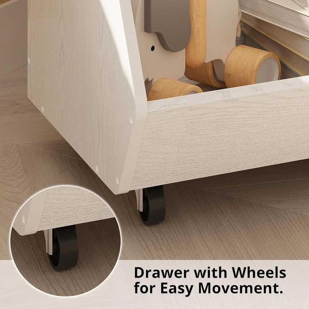 Estantería infantil blanca con 2 cajones ajustables, almacenamiento de juguetes de nivel superior, organizador de sala de juegos