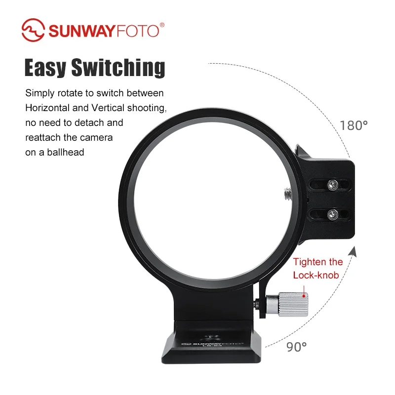 SUNWAYFOTO LS-75 Tripod Mount Ring Lens Support with Arca Swiss Plate Collar Mount DSLR Horizontal Vertical Shooting Switching 