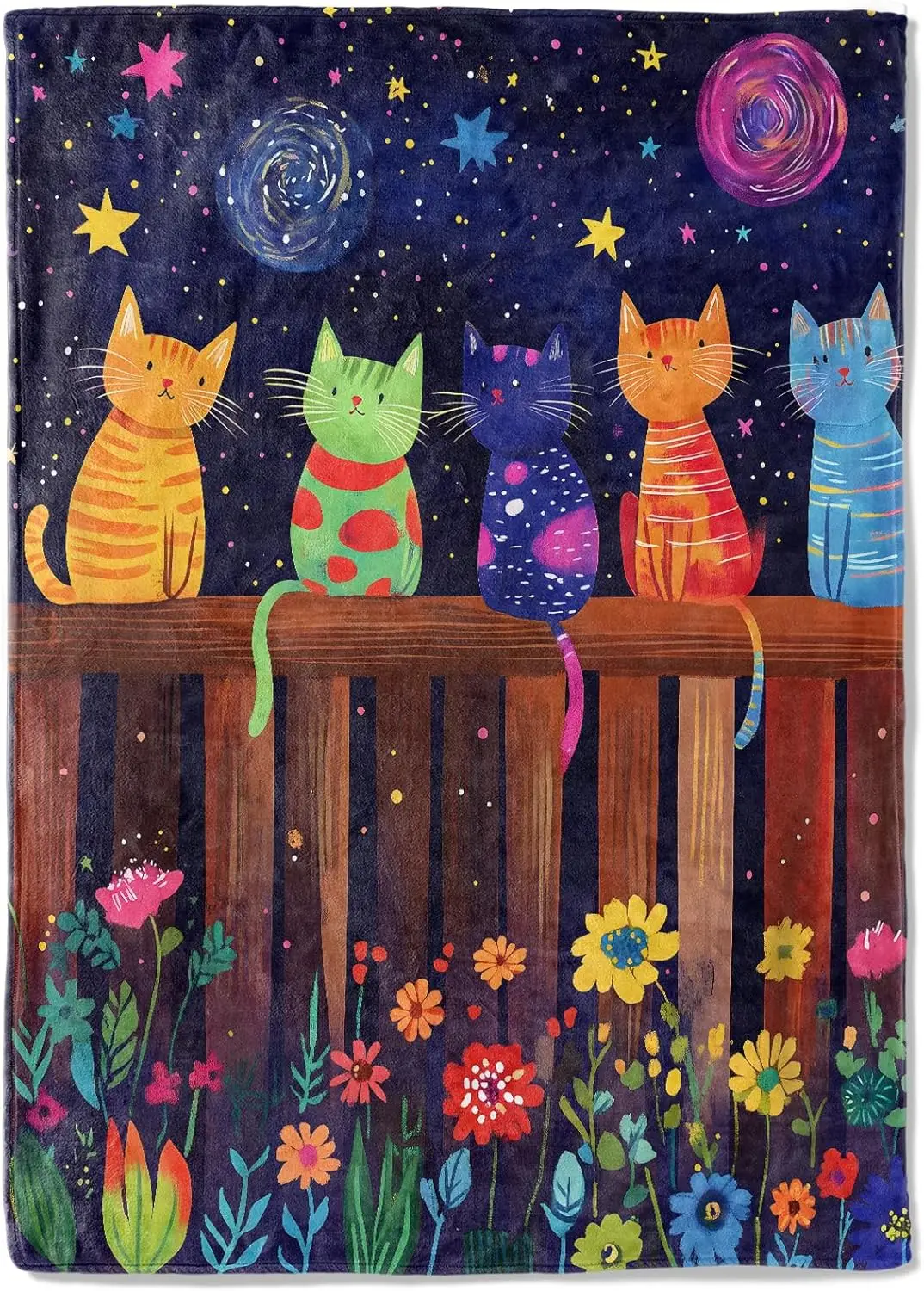 

Cat Fleece Blanket 50x60in - Soft Cozy Starry Night & Flower Garden Throw for Living Room