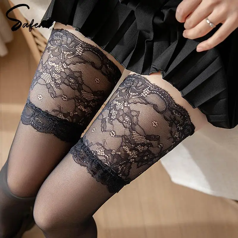 

1Pair Sexy Women Lace Stockings Non-slip Thigh-high Long Socks Breathable Stockings Female Ultra-thin Sweet Lolita Y2K Stockings