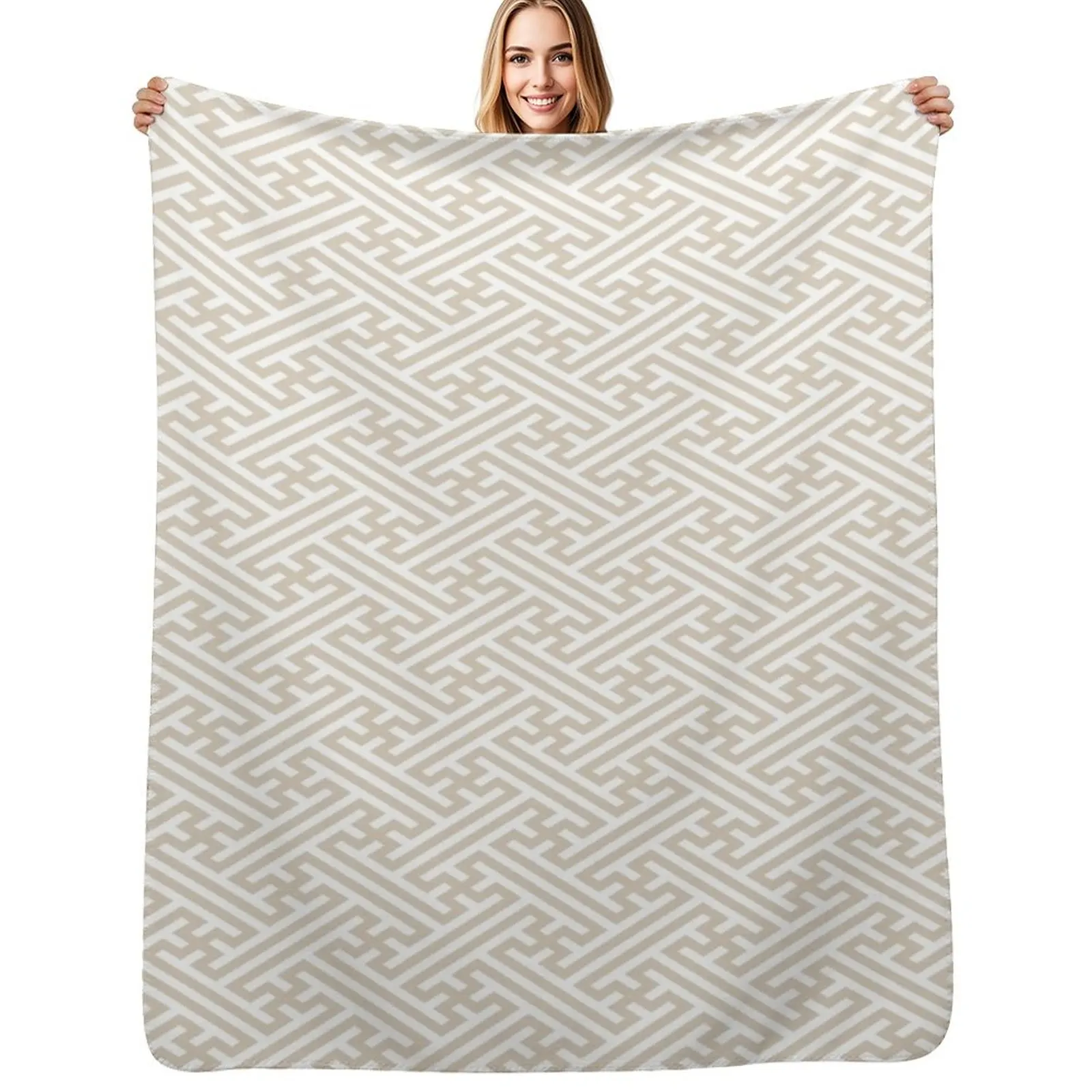 

Sayagata - Japanese Traditional Pattern - Ivory & White Throw Blanket christmas gifts Warm Thermals For Travel Bed Blankets