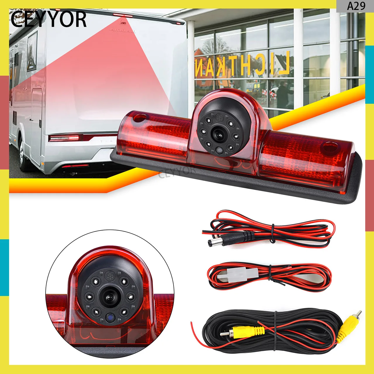 

An Universal 3rd AHD 1080P Brake Light Rear View Reversing Camera for All Commercial Vehicles or installing any flat car body