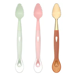 Four in One Scraper for Baby Fruit and Complementary Food, Plastic Head Dual-purpose Scraper for Fruit Puree Silicone Soft Spoon