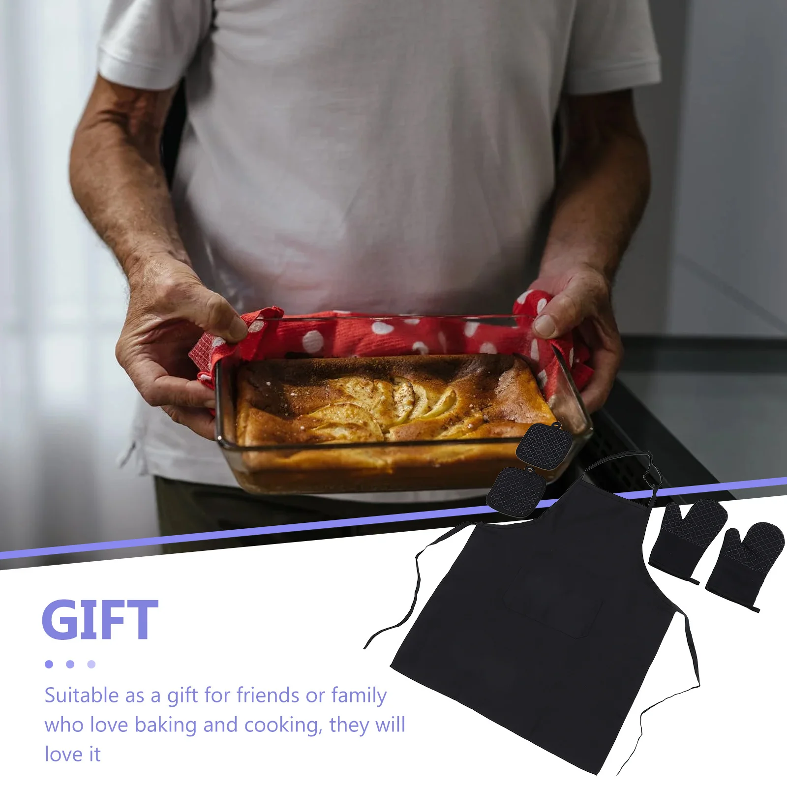 

1Set Baking Apron Set with Oven Mitts Pot Holders Heat Insulation Cotton for Safe Cooking Baking and Grilling Handling