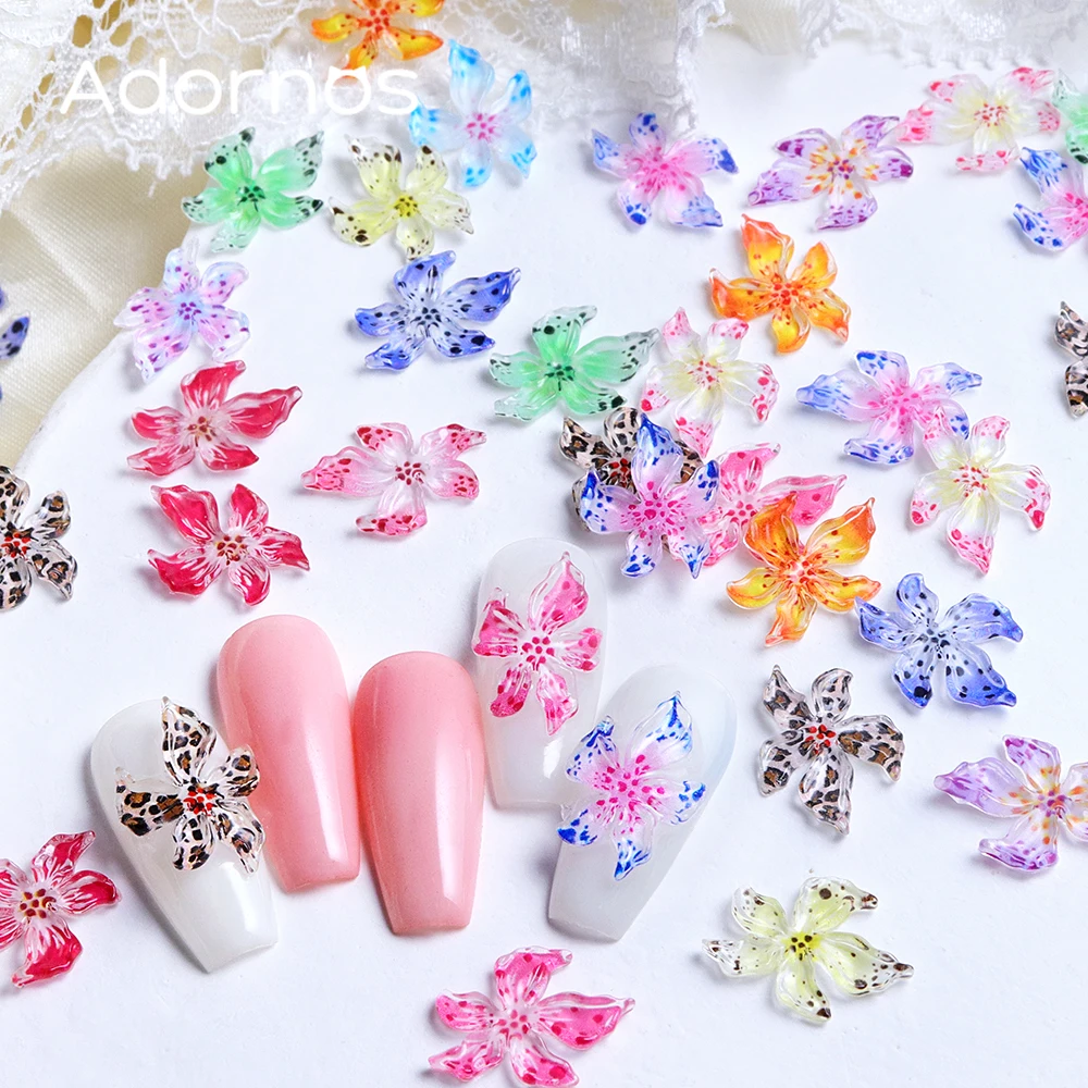 50 pcs/bag Kawaii 3D Flower Nail Charms Mixed Colors Soft-carved Crystals Lily Flower Rhinestones Luxury Manicure DIY Decoration