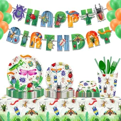 Animales de dibujos animados primavera insecto libélula fiesta de cumpleaños vajilla desechable juegos Banner jungla Baby Shower decoraciones para fiesta