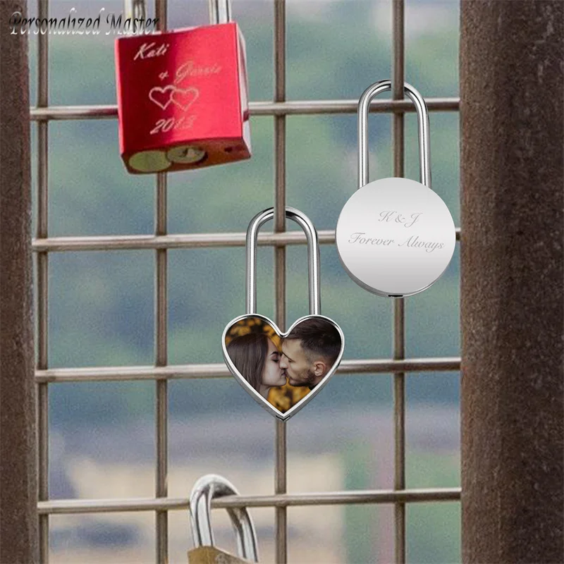 Personalized Master Custom Photo Lock Engraved Picture Text Love Padlock W/ Key for Lover Friends Birthday Valentine\'s Day Gift