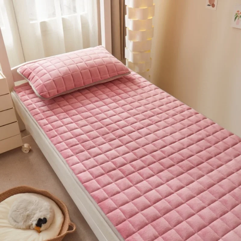 1pc Solid color autumn and winter soft warm milk velvet cotton bed cushion mattress  single or double size optional