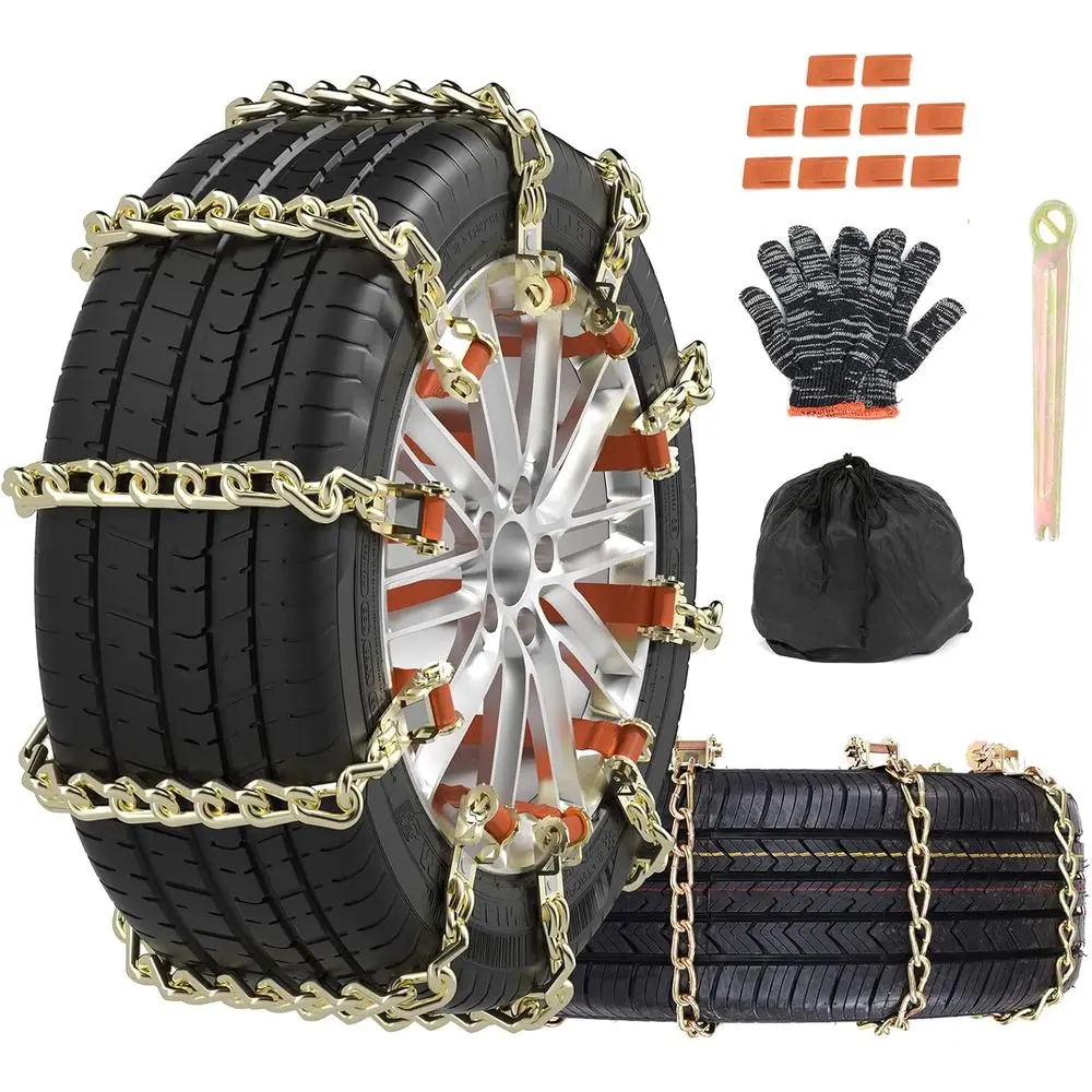 

Universal Adjustable Snow Chains for Cars, SUVs, and Pickup Trucks - Easy Install, Anti-Skid, Thickened Set of 10