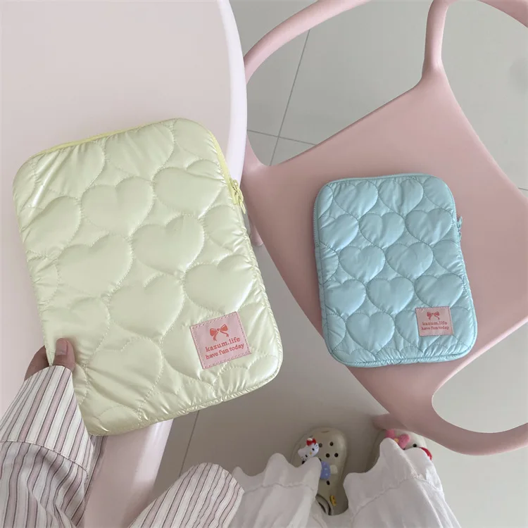 Korean Heart Laptop Bag Y2k Bow Knot Laptop Tablet PC Storage Pouch Women Cosmetics Organizer Bag Students Stationery Pouch