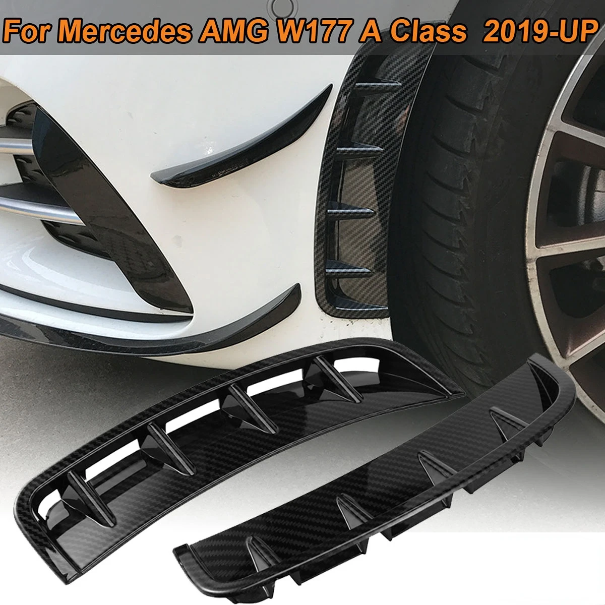 

Front Bumper Canard Splitter Trim Air Vent Sticker For Mercedes Benz W177 A Class Sport A35 A180 A200 A220 A260 AMG 2019-UP