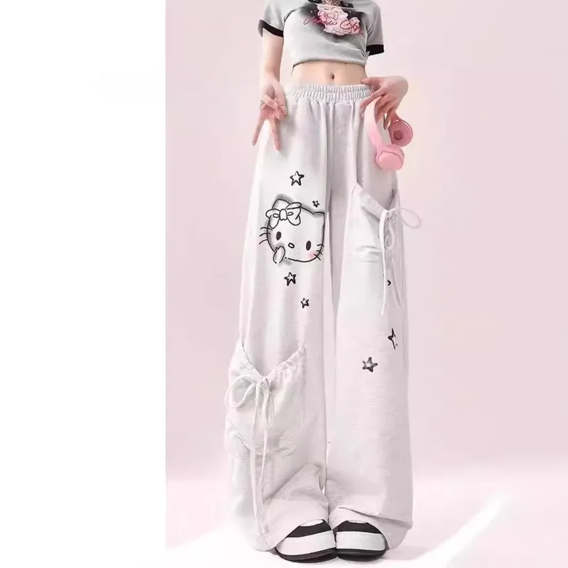 Big Pockets Sanrio Hello Kitty Y2k Baggy Pants Kawaii Graffiti Wide Leg Trousers Oversize Sports Streetwear Sweatpants For Women