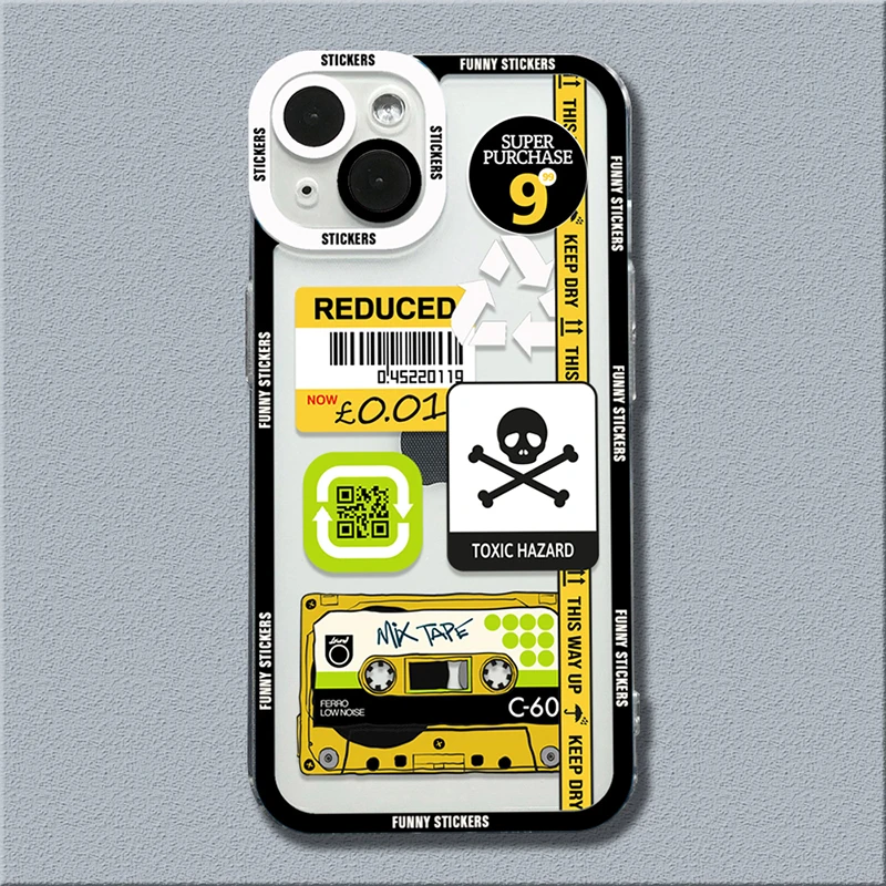 Mix Labels Aesthetic Stickers Collage Clear Phone Case For Xiaomi Redmi Note 13 12 Pro Plus 12S 11S 1110S 10 Redmi 12 13C Cover