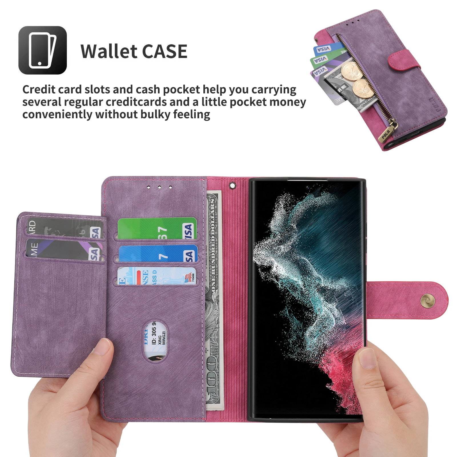 Luxury Leather Zipper Flip Wallet Case For iPhone 15 14 13 Pro MAX 11 12 X XS XR 7 8 Plus SE 3 2020 Card Holder Stand RFID Cover