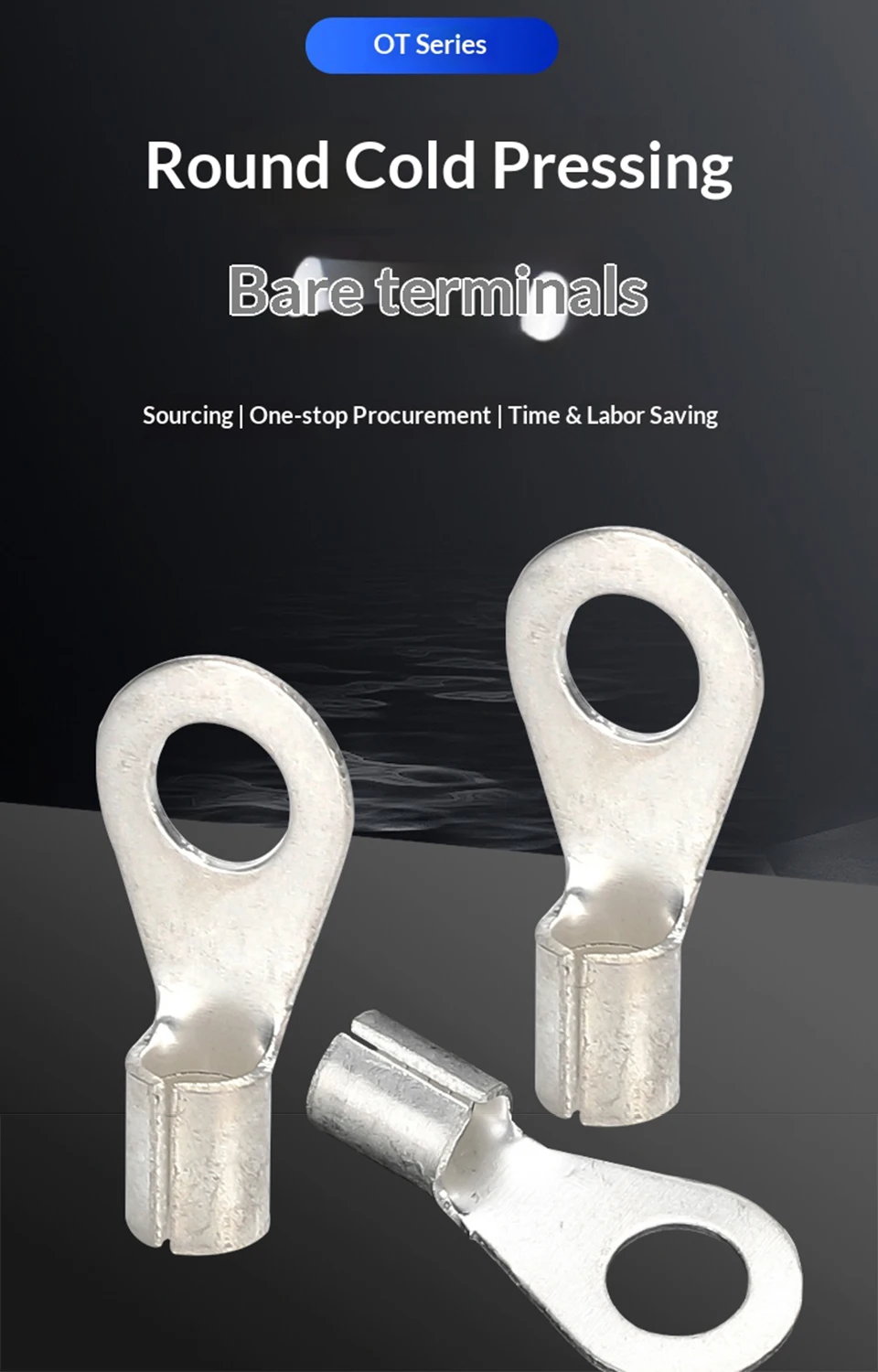 Runder Kabelschuh OT1/1.5/2.5/4/6-4/5/6/8mm Kabelendverbinder aus blankem Kupfer, nicht isoliert, zum Crimpen – Detail 1