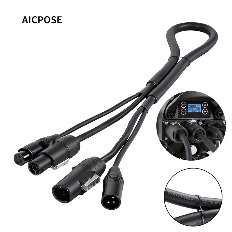 AICPOSE IP65 3x2.5mmTruecon 3Pin DMX Combo Cable 1m 2m 3m 5m True1 Compatible 3Pin XLR Power Link Cable for Outdoor DJ Lighting