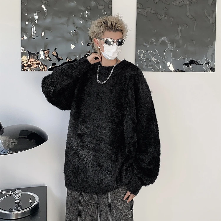 

Hong Kong Sle Loose Men's Knitwear Faux Fur Sweater Large Size 200 Pou Autumn Winter Outerwear Trendy Vintage Brand