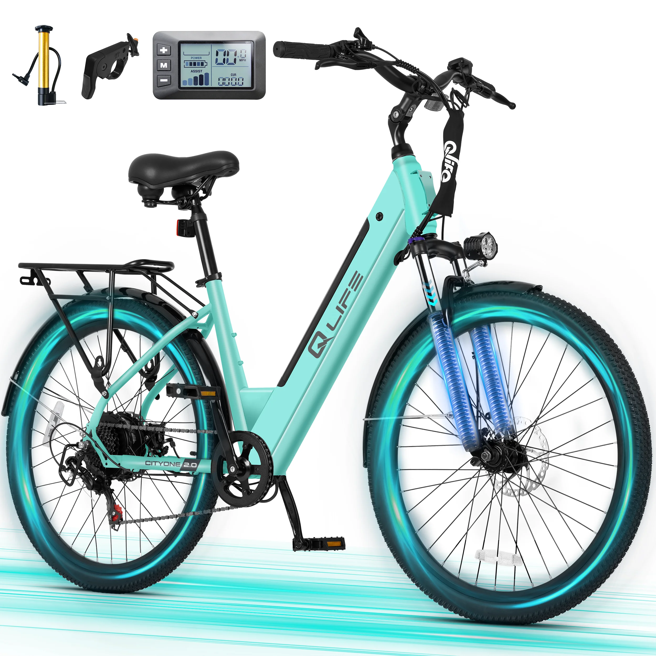 Qlife Cityone ST 2.0  26" Electric Bike for Adults, 1200W Peak Motor 48V 10.4Ah Battery, 28MPH 55 Miles, 7-Speed Electric Bicycle with Front Suspension image 2