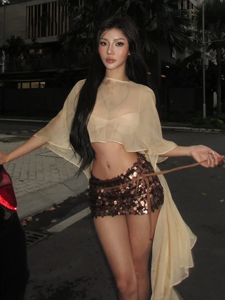 Sexy See-tough Me Top Bal Fluffy ort Gilet da donna in poliestere di WEIRD PUSS Traspirante Estate Faionable Trendy