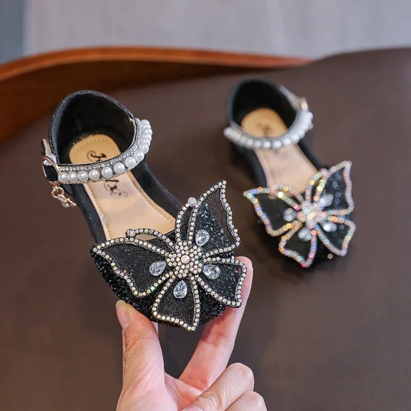 Summer Korean Style Children Girls Sandals Bow Princess Shoes Fashion Sweet Sequin Dance Performance Shoes