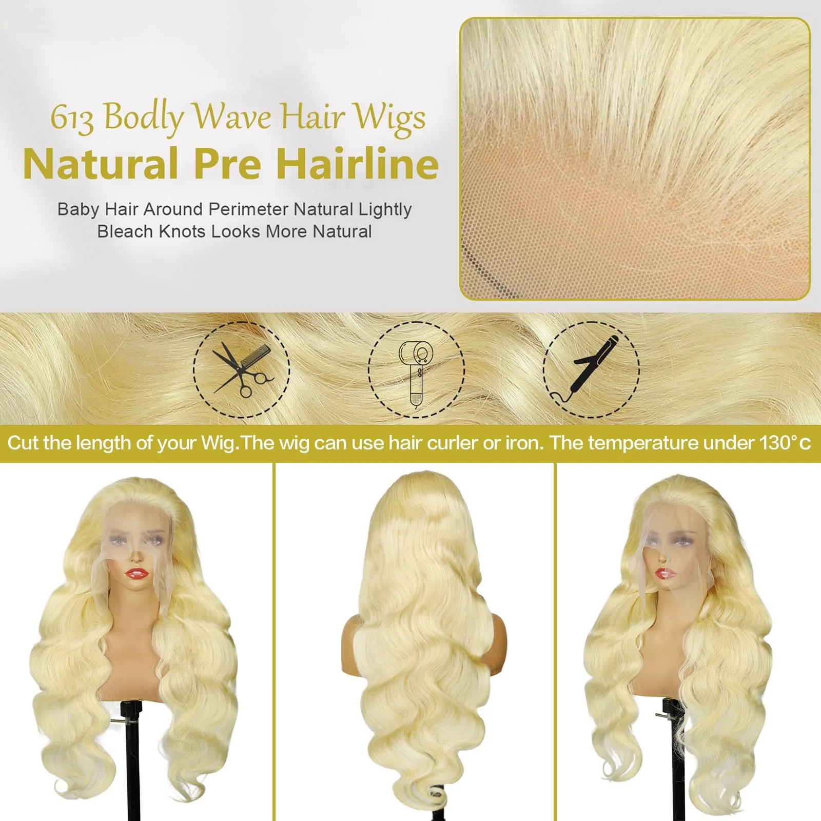 250% High Density 613 Blonde 13x6 HD Lace Frontal Human Hair Wig 27 Honey Blonde Body Wave Lace Frontal Wigs Human Hair 30 Inch