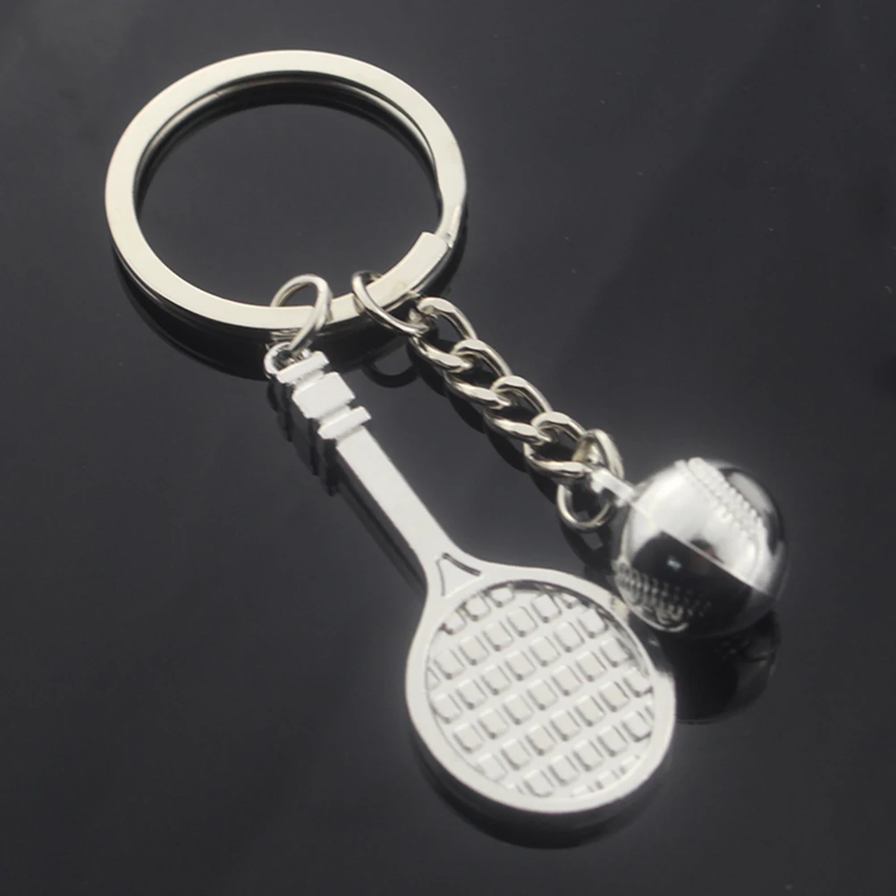 

Tennis Keychain Racket Pendant Creative Metal Keyring Sports Car Handbag Phone Gift Silver Fashionable Memorial