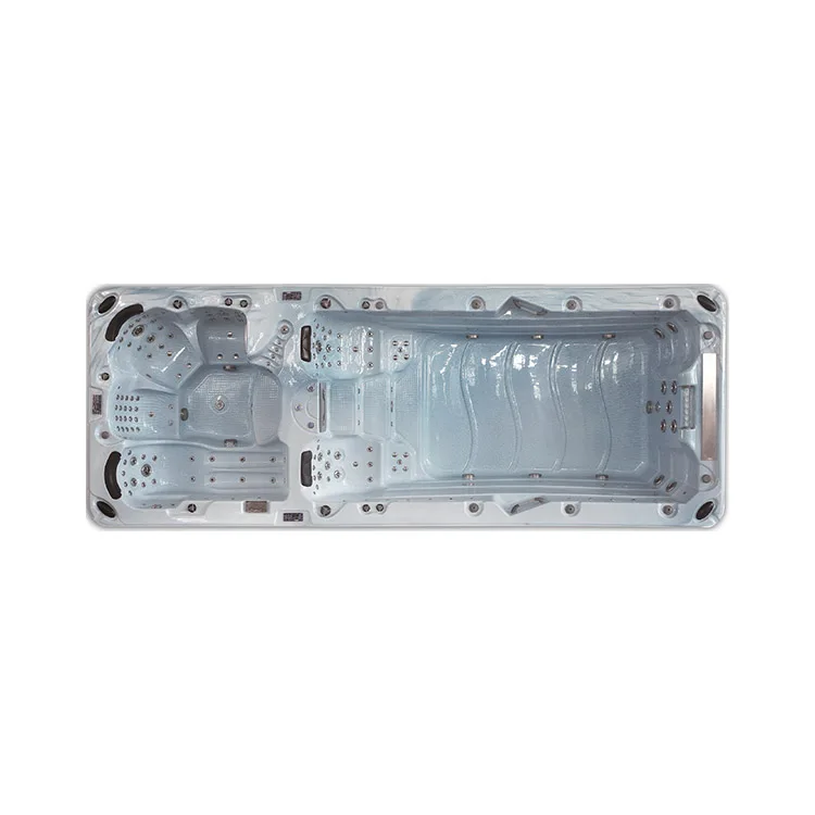 Modern Design Rectangular Acrylic Freestanding Outdoor Swim Spa 3-Person Dual Zone Training Pool Balboa Combo Massage