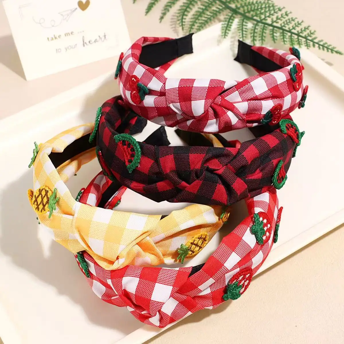 

1 Pcs Women's Hair Hoop Japanese Plaid Cartoon Fruit Cute Kawaii Sweet Preppy Style JK Headbands High-quality Hair Accessories