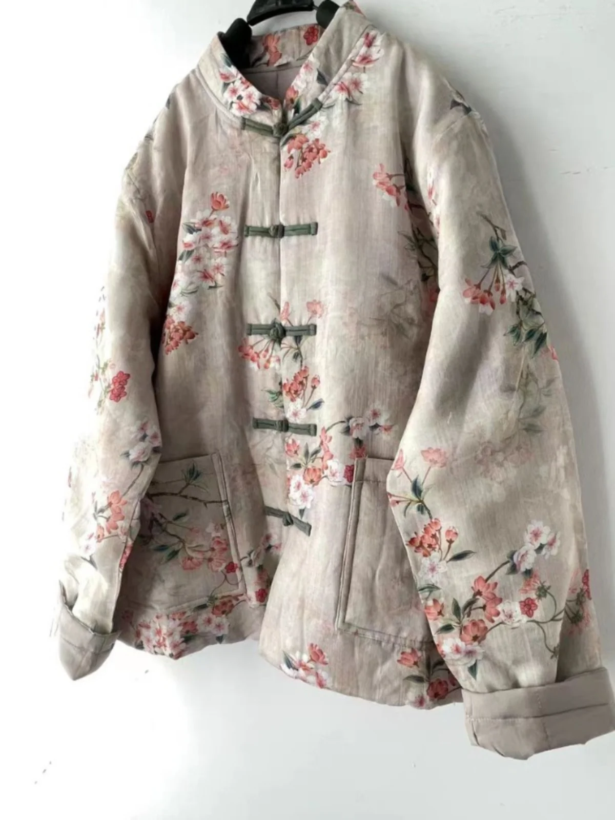 

New Chinese Sle Retro Printed Cotton Jaet Women's Winter Thiened Long Sve Button up Stand Collar Traditional Tang Co...