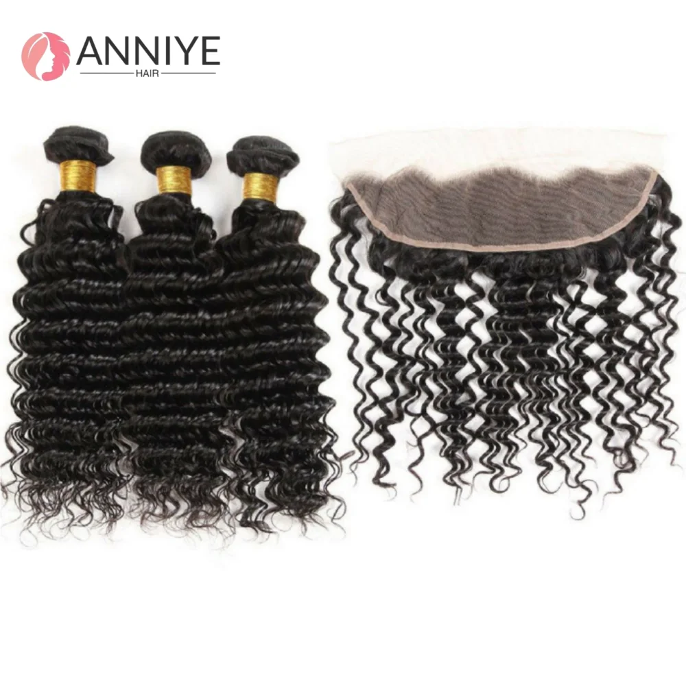 

Deep Wave Bundles With Closure Hair Weave 3 Bundles With 13x4 Frontal HD Transparent Lace Closure And Bundles 100% Human Hair
