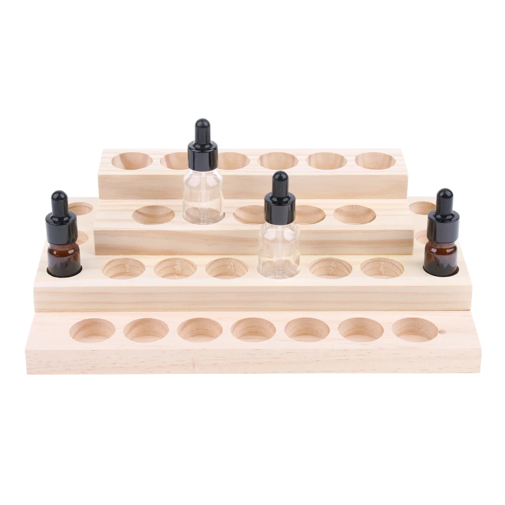 9/18/30Slots Wooden Essential Oil Storage Display Rack Wooden Organizer Holder Multifunctional Oil Bottle Collection For Salon