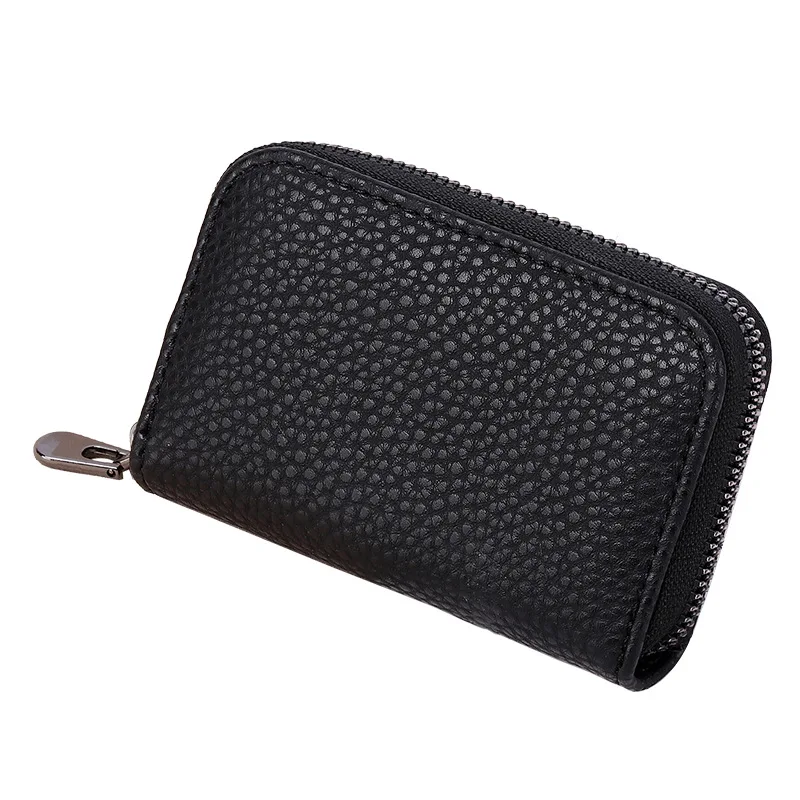 Genuine Leather Men Women Mini Short Wallet Cow Leather Coin Purse Solid Card Holder 20 Detents Card Slots Double Zipper Pocket