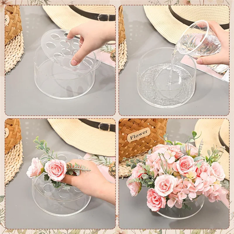 75STO-4 Pack Acrylic Flower Vase Round, Clear Vase, Flower Vases For Centerpieces, Floral Low Vases For Dining Table Reception
