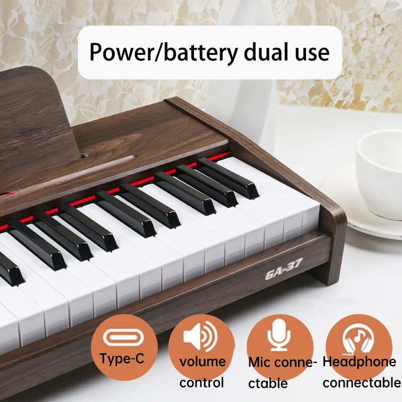 37 Keys Digital Piano for Kids and Adults 2.2CM Piano Key with Mic and Earphones Jacks Music Educational Instrument Wood Piano