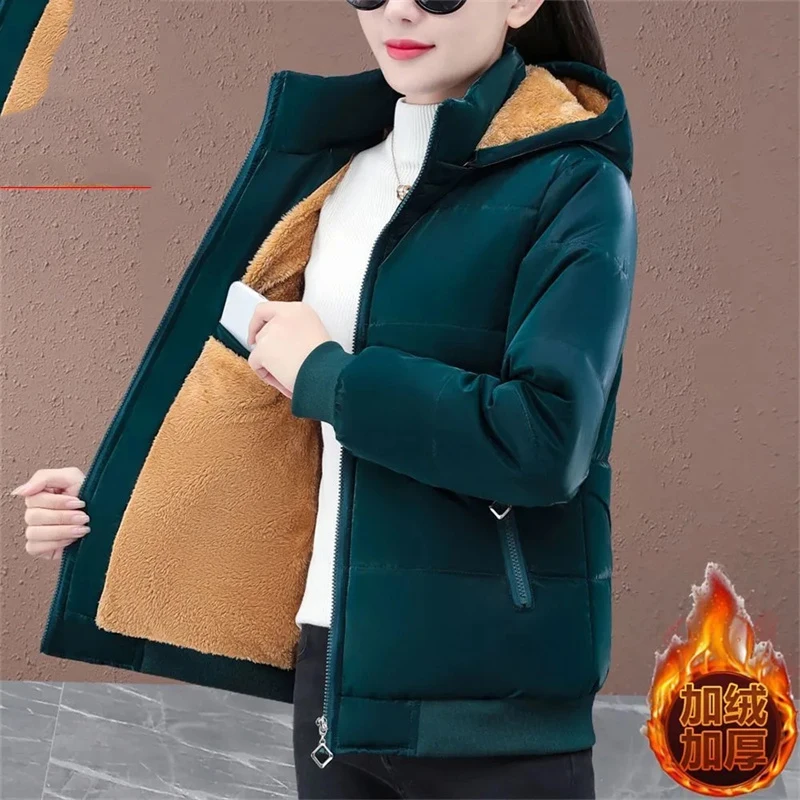 Fashion Plus Velvet Padded Down Cotton-Padded Jacket Women\'s 2024 Loose Winter Cotton-Padded Jackets New Temperament Warm Coat