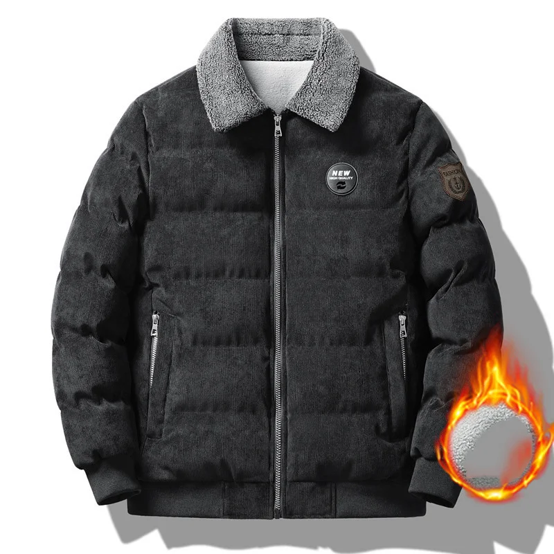 Winter Men Jacket Vintage Contrast Color Turn Down Zipper Collar Male Coat Thicken Cold-proof Loose Versatile Man Outerwear