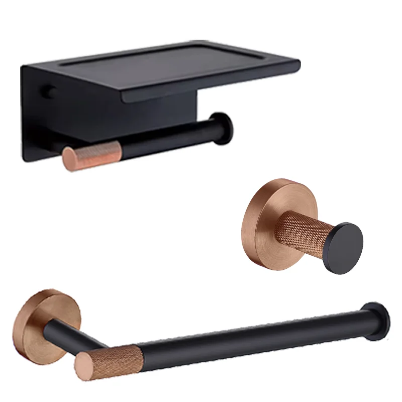 

Rose Gold Black Stainless Steel Wall-mounted Towel Ring Pattern Towel Stick Single Hook Toilet Bathtub Soap Container Bathroom
