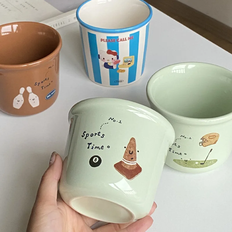 New Summer Sports Series Hand Painted Ceramic Mug Fresh Mint Green Badminton Sports Water Cup Couple Cup for Home Gym Daily Use