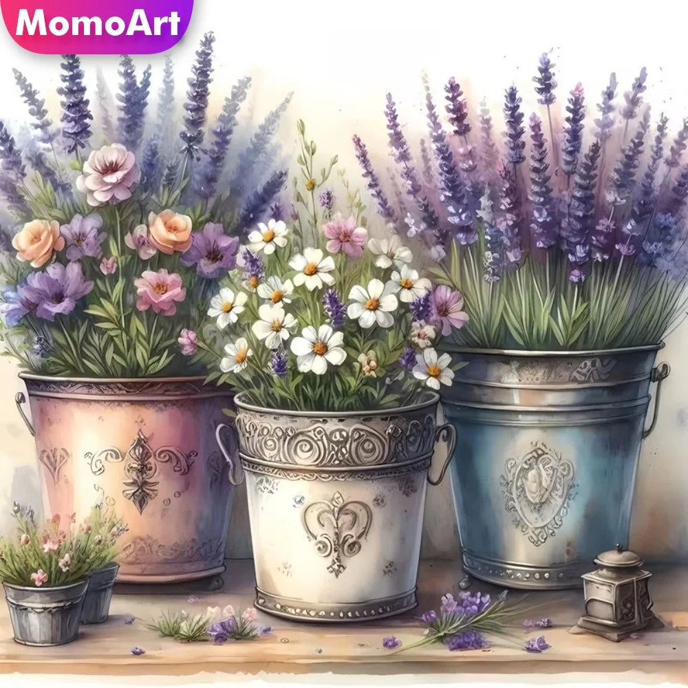 Momoart Diamantmalerei Blumenvase Diamant-Mosaik DIY Bild aus Strass Stickerei Eimer Kreuzstich Deko für Zuhause