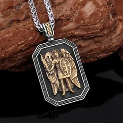 Religious Guard Archangel St. Michael Necklace Christian Faith Amulet Pendant Stainless Steel Gold Color Jewelry for Lover Gift