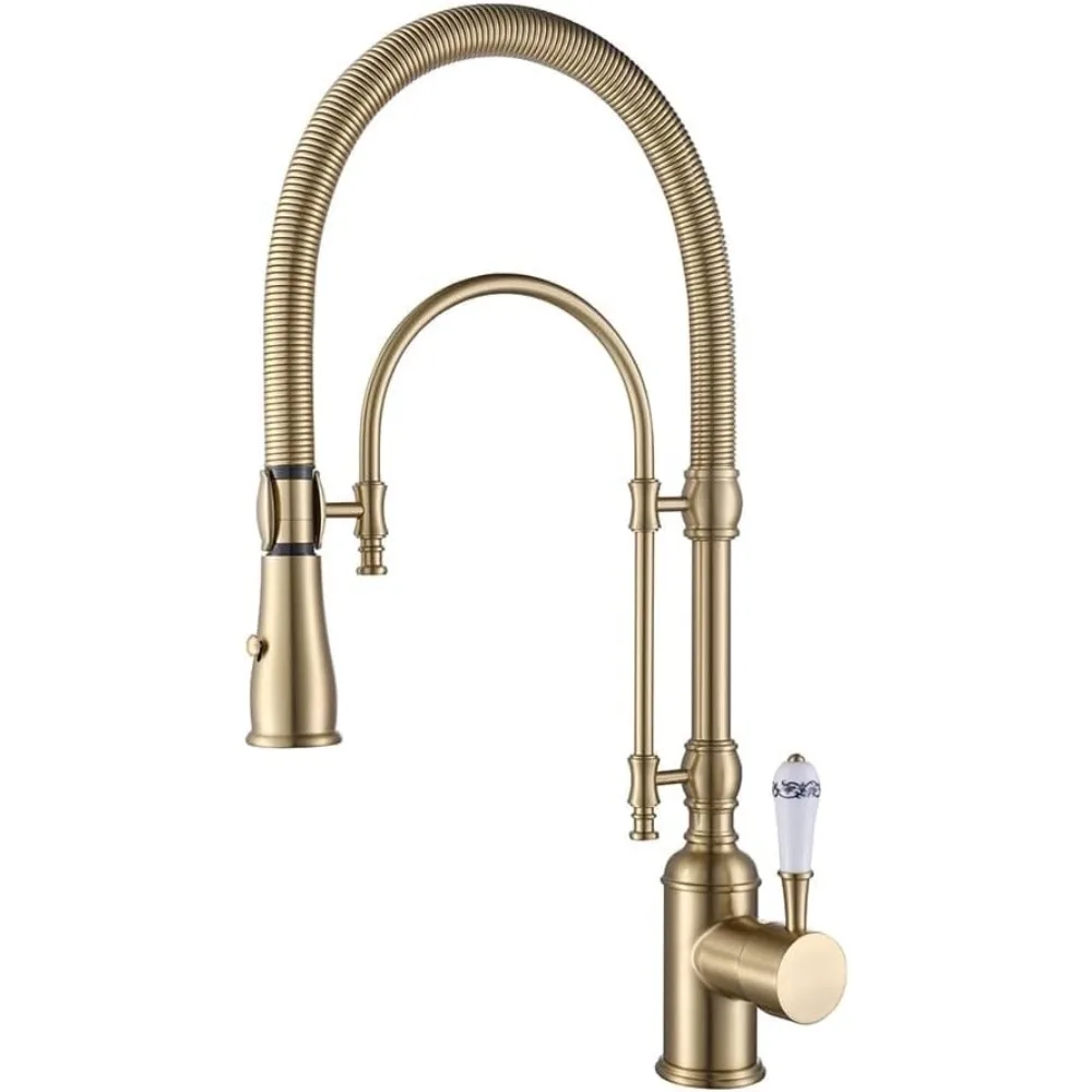 

Brushed Gold High Arc Dual-Mode Kitchen Sink Faucet with Pull-Down Sprayer