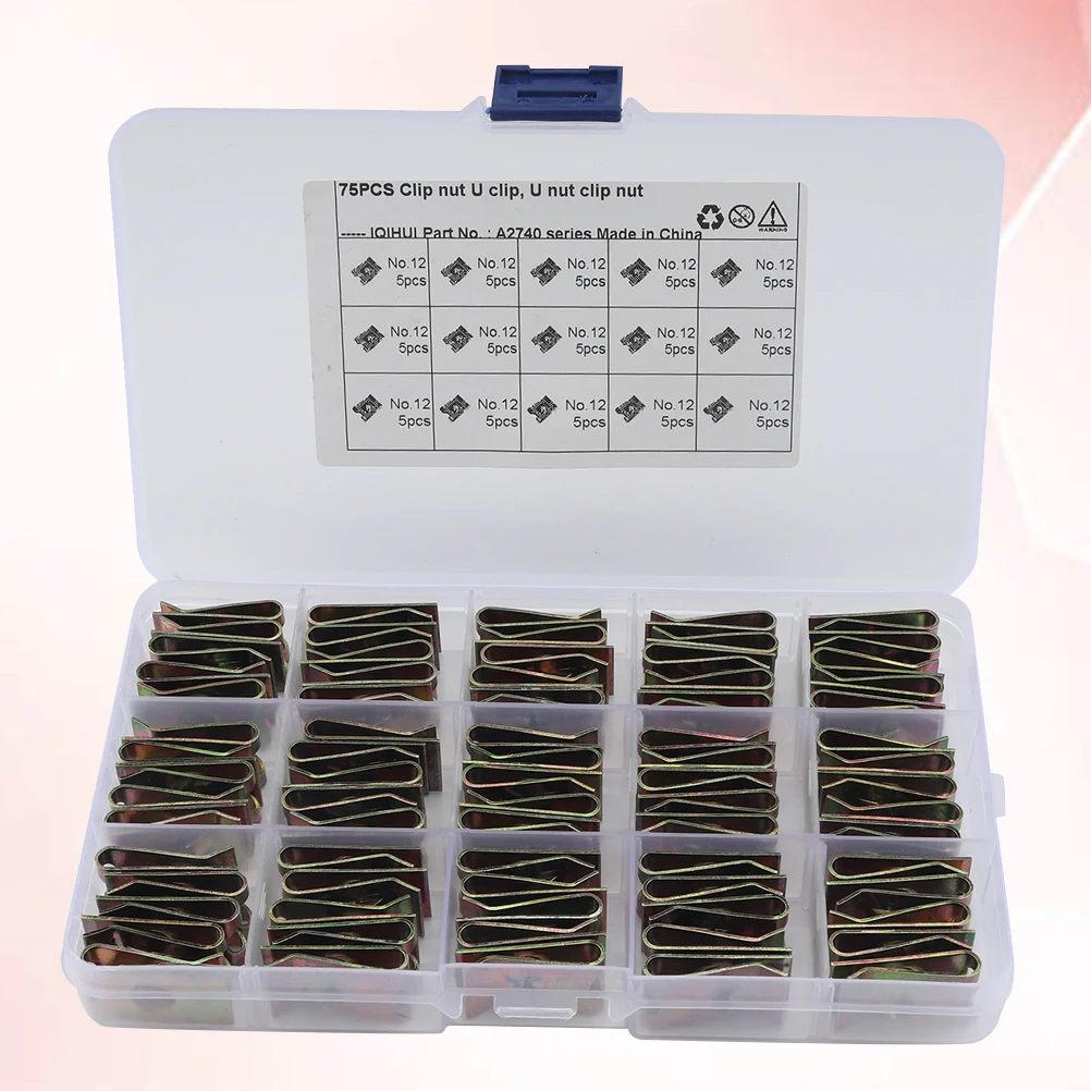 

75pcs Reed Nut U-shaped Clips Steel Type High Elasticity Automotive Motorcycle Decorative Panel Bumper Wire Cable Securing